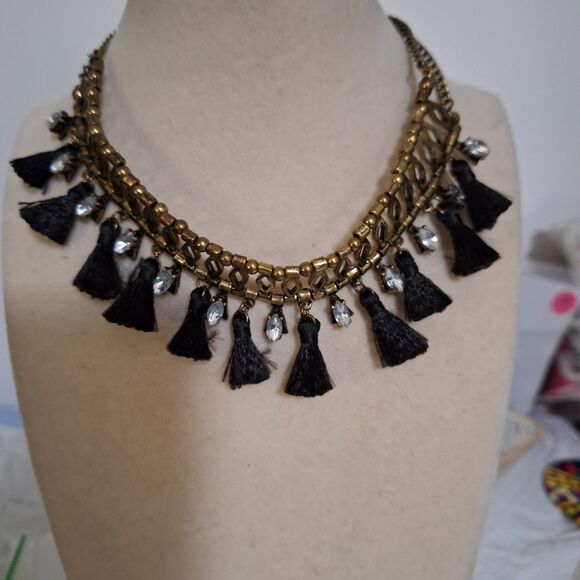A Women's Choker Collar Necklace Egyptian Tassel Rhinestone Steampunk Gold Tone - Picture 1 of 11